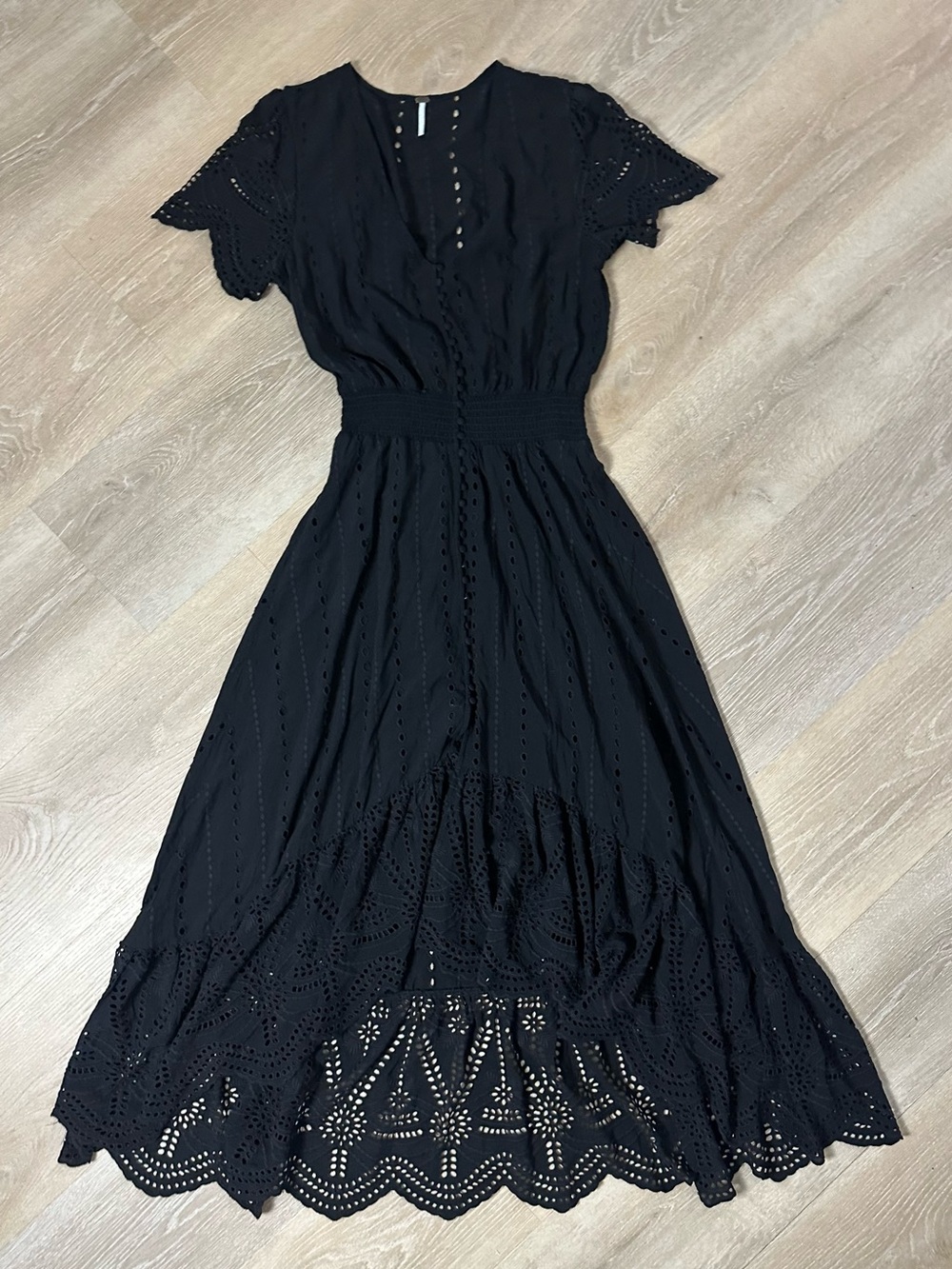 Young Fabulous & Broke Black Eyelet Short Sleeves High Low Maxi Dress Size L